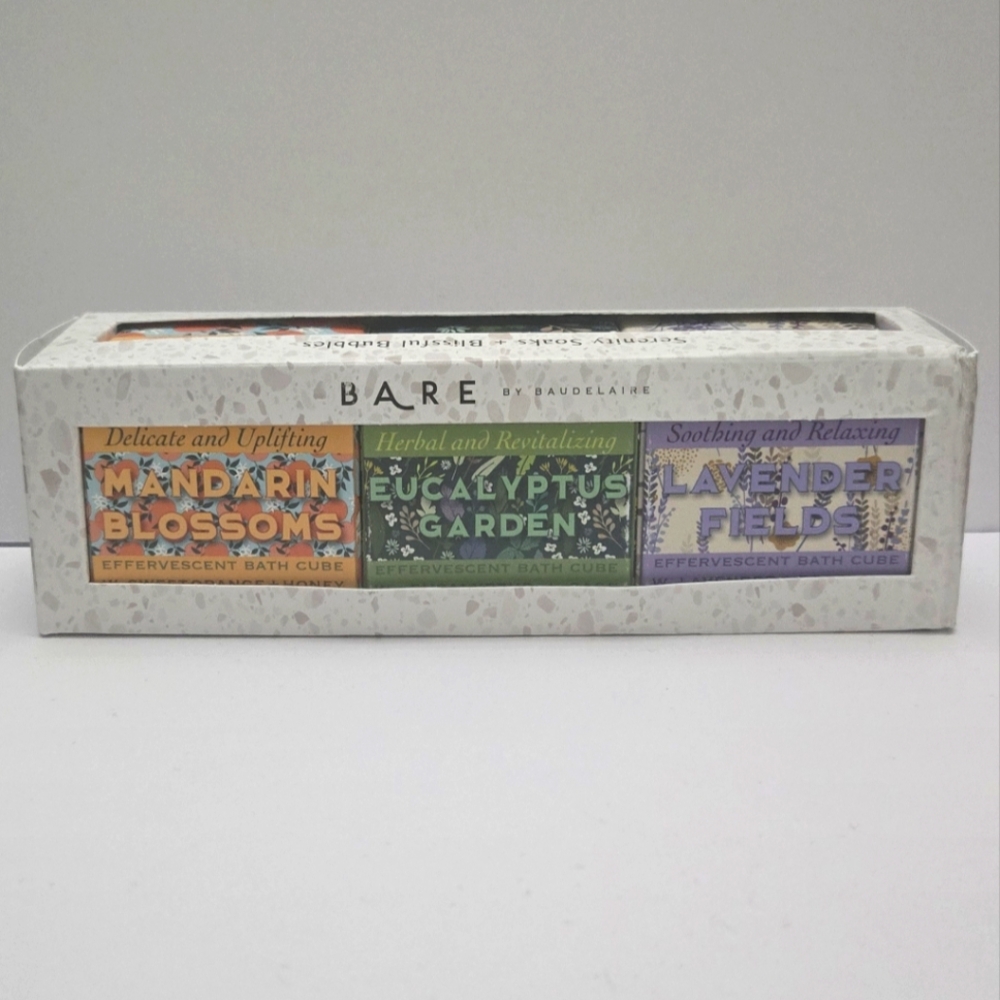 Free BARE By Baudelaire bath Bomb trio, Serenity Soaks + Blissful Bubble Trio